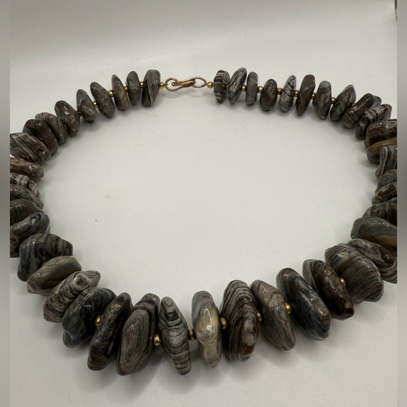 Chunky Polished Stone Bead Statement Necklace – Gray & Brown Tones - Picture 3 of 4